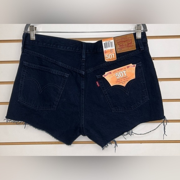 Levi’s 501 Straight Leg Button Fly Denim Shorts - Raw Hem Dark Wash NWT Size 32 - Picture 2 of 9